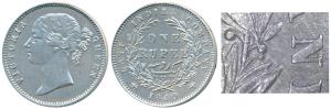 Victoria Queen, Silver Rupee, 1840, Madras Mint, Divided legend, WW raised, WW short and s