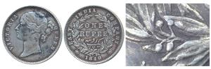 Victoria Queen, Silver Rupee, 1840, Madras Mint, Divided legend, W.W.S raised, 29 Berries 