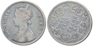 Victoria Queen, Silver Rupee, 1862, A / I, Error, die rotate to 4 o’clock. Very Fine, Rare