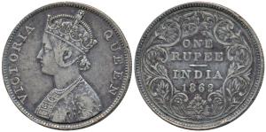Victoria Queen, Silver Rupee, 1862, Error, double struck on rev., very distinct on the top
