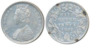 Victoria Empress, Silver ½ Rupee, 1882, Bombay Mint, B2 / II / dot, base stroke of 2 is th
