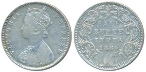 Victoria Empress, Silver ½ Rupee, 1885, Bombay Mint, A / II / B raised and Dot, Unlisted i