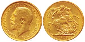 George V, Gold Sovereign, 8g, Bombay Mint, 1918, ‘I’ mint mark for India on rev. (KM 525A)