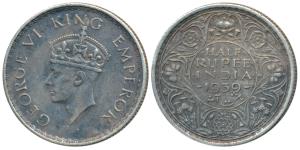 George VI, Silver ½ Rupee, 1939, Bombay Mint, 2nd head, A / I / dot, (Prid 353). Very Fine