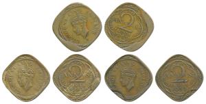 George VI, Cupro-Nickel 2 Annas (3), 1943, Error, the first double struck on the edge on b
