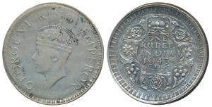 George VI, Half Silver Rupee, 1943, Error, unusually broad flan, 33mm instead of 30mm. Ver