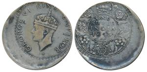 George VI, Half Silver Rupee, 1943, Error, 20% off center on obv. and rev., at one place t