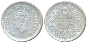 George VI, Half Silver ¼ Rupee, 1945, Lahore Mint, D / Ia / L raised, Large and Open 5 in 