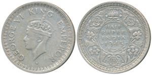 George VI, Half Silver ½ Rupee, 1945, Bombay Mint, D / Ia / dot, Large and Open 5 in Date,