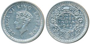George VI, Half Silver Rupee, 1945, Bombay Mint, D / Ia / dot, Large and Open 5 in Date, U