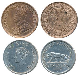 George VI, Nickel Rupee, 1947, Bombay Mint, Error, cud (extra metal) on rev.; George V, Co