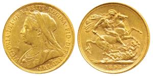 Australia, Victoria, Gold Sovereign, 8g, 1895, veiled head bust, rev. ‘M’ mint mark for Me