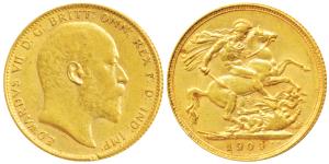 Australia, Edward VII, Gold Sovereign, 8g, 1909, ‘S’ mint mark for Sydney Mint, St. George