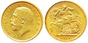 Australia, George V, Gold Sovereign, 8g, 1915, ‘S’ mint mark for Sydney Mint (KM 29). Abou