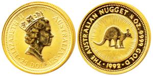 Australia, Elizabeth II, Gold 25 Dollars, ¼ ounce, 7.82g, .999 purity, The Australian Nugg