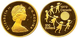 Canada, Elizabeth II, Gold 100 Dollar, 16.9g, 1979, International year of the child, obv. 