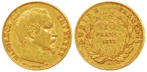 France, Napoleon III, Gold 20 Francs, 6.44g, 1855A, Paris Mint, obv. bare head, rev. value
