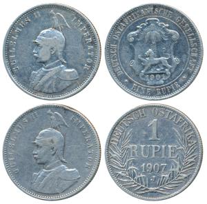 German East Africa, Wilhelm II, Silver Rupie / Rupee (2), two different types, 1904A and 1