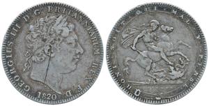 Great Britain, George III, Silver Crown, 27.96g, 1820, St. George slaying a dragon within 