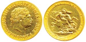 Great Britain, George III, Gold Sovereign, 1820, St. George slaying a dragon within garter