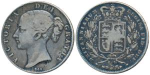 Great Britain, Victoria, Silver Crown, 1844, obv. young head, rev. crowned arms within wre