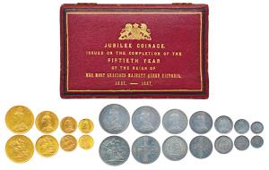 Great Britain, Victoria Queen, Gold and Silver, Jubilee Currency set of 11, Gold Five and 