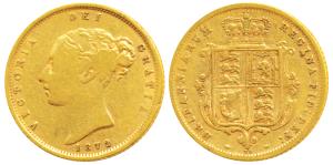 Great Britain, Victoria Queen, Gold ½ Sovereign, 4g, 1872, Young head, Shield on rev. (KM 