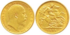 Great Britain, Edward VII, Gold ½ Sovereign, 4g, 1905, (KM 804). Very Fine.
