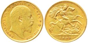 Great Britain, Edward VII, Gold ½ Sovereign, 4g, 1907 (KM 804). Very Fine+, Rare.