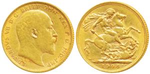 Great Britain, Edward VII, Gold Sovereign, 8g, 1904, (KM 805). Very Fine, Rare.