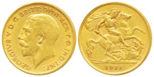 Great Britain, George V, Gold ½ Sovereign, 4g, 1911, (KM 819). Very Fine, Rare.