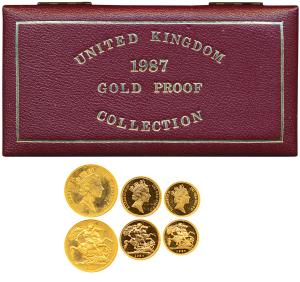 Great Britain, Elizabeth II, 1987 Gold Proof 3 pcs. set, 2 Pounds, Sovereign and ½ Soverei