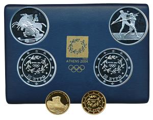 Greece, Athens Olympics, Set of 3, Gold 100 Euro, 10g, Krypte archway; Silver 10 Euro (2),