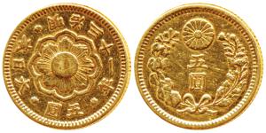 Japan, Gold 5 Yen, 4.16g, Meiji 31 (KM Y32). Polished, ex-mount, Very Fine.