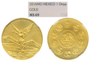 Mexico, Gold 1 Onza, 31.1g, 2016, obv. winged Victory on a crowned pedestal, mountains and