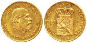 Netherlands, Willem III, Gold 10 Gulden, 6.75g, 1875, rev. arms. (KM 105; F 342). Extremel