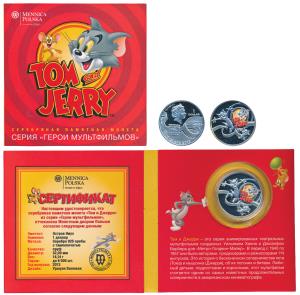 Niue Islands, Silver Dollar, 14.14g, Tom & Jerry, coloured coin struck by the Mint of Pola