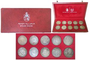 Tunisia, Silver Proof Set, Dinar (10), each 21.1g, 1969, all with different subjects, Hann