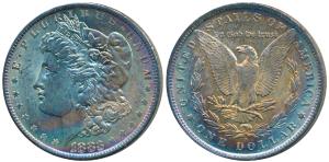 United States of America, Silver Morgan Dollar, 1883. Very nice blue and pink toning, Abou