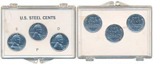 United States of America, Lincoln, Steel Cent (3), 1943, set of 3 different mints, San Fra