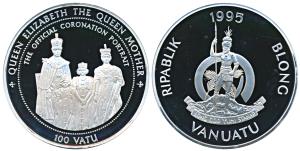 Vanuatu Republic, Silver 100 Vatu, 155g, 5 oz, 1995, rev. The Official Coronation Portrait