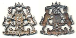 Rampur, Coat of Arms of the state, Silver, 9.2g, two tigers holding spears with a flag at 