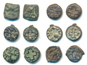 Post-Mauryan, Narmada Valley, Cast Copper (6), obv. hollow cross, rev. tree in railing (4)