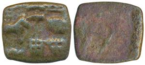 Pandya, Sangam Age, Copper, 8.04g, obv. tree in railing in center, a horse to left facing 