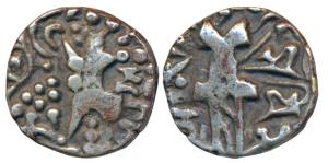 Karkotakas of Kashmir, Vinayaditya, Base Gold Dinara, 6.72g, obv. seated goddess with lege