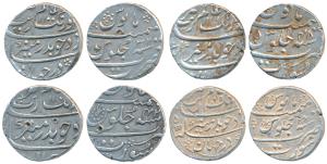 Aurangzeb, Silver Rupee (4), Surat Mint, AH 1110/42, AH 1095/27, AH 1116/4, AH 1100/32, al