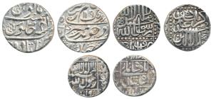 Akbar, Silver Rupee, mint name off flan, Kalima type; Shah Jahan, Silver Rupee, Khambayat 