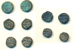Assorted lot, Copper (5), Akbar, Copper Dam, Dar ul-Sultanate Ahmedabad Mint, Kalima type,