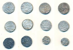 Assorted lot, Silver Rupee (6), Farrukhsiyar, Dar ul-Khilafat Shahjahanabad Mint (3), Sura