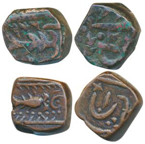 Muhammadabad Banaras Mint, Copper Falus (2), 12.85g & 11.47g, in the name of Shah Alam II,